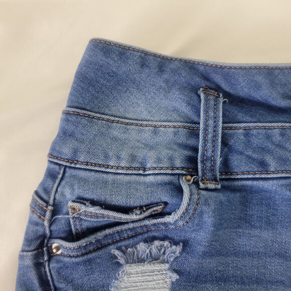 Ibiza Denim Shorts Junior 3 Blue Jean High Rise Push Up Triple Button Distressed - Picture 12 of 14